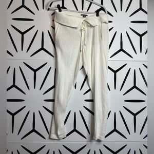 Vince White Linen Blend Fold-Over Tapered Leg Pants Size 2